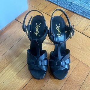 YSL Tribute Platform Sandal in Black